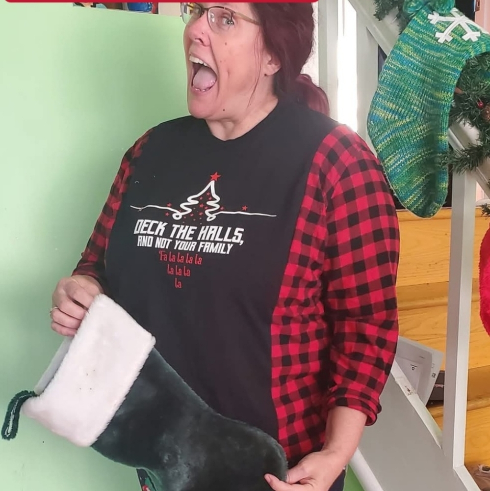 FRIENDS from the North Pole- upcycled flannel/tee combo - Picture 4 of 7